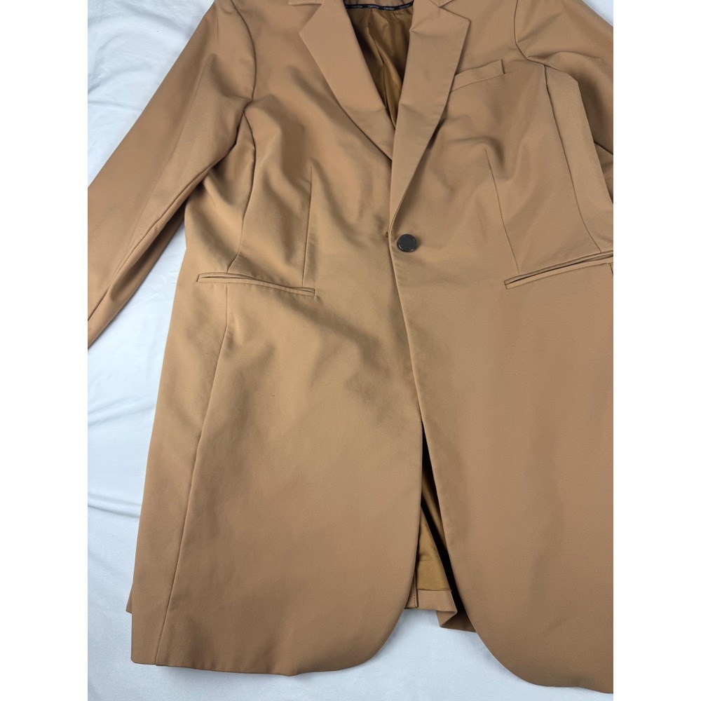 Calvin Klein Women Tan Longline Blazer Jacket Size 16W 16F 16M Single Button
